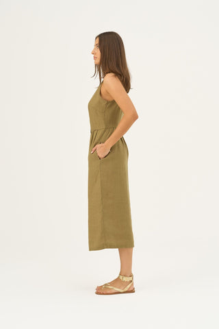 Olive Khaki Linen Camilla Dress 4