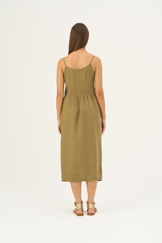 Olive Khaki Linen Camilla Dress 5