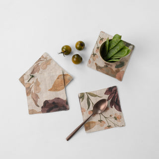 Vintage Roses Linen Coasters Set of 4 