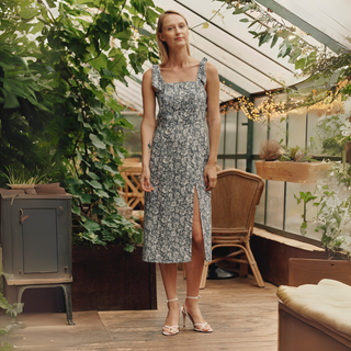 Porcelain Flowers Linen Rumba Dress 