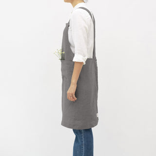 Stone Linen Crossback Apron 2