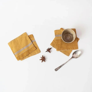 Amber Bronze Stripes Linen Coasters Set of 4 - Linen Tales B2B 