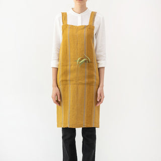 Amber Bronze Stripes Linen Crossback Apron - Linen Tales B2B 