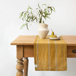 Amber Bronze Stripes Linen Table Runner - Linen Tales B2B 