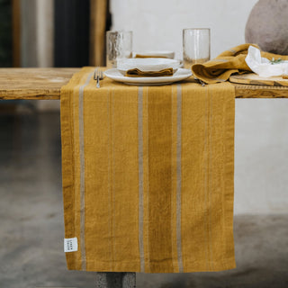 Amber Bronze Stripes Linen Table Runner - Linen Tales B2B 