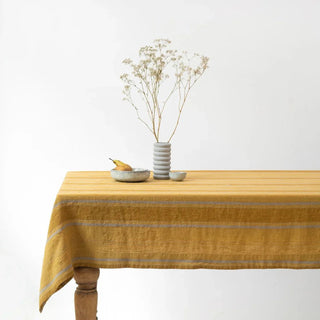 Amber Bronze Stripes Linen Tablecloth - Linen Tales B2B 