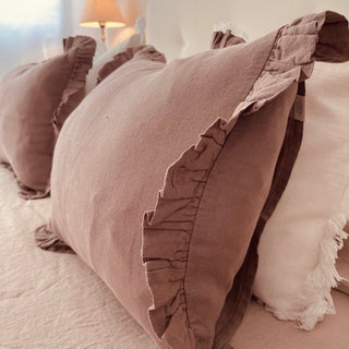 Ashes of Roses Linen Pillowcase with Frills - Linen Tales 