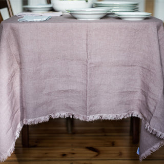 Ashes of Roses Linen Tablecloth with Fringes - Linen Tales B2B 3
