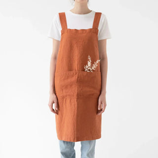 Baked Clay Linen Crossback Apron - Linen Tales B2B 