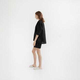 Black Linen Clover Pyjama Set - Linen Tales B2B 3