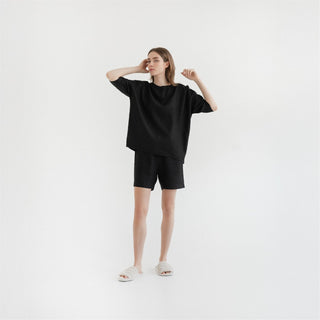 Black Linen Clover Pyjama Set - Linen Tales B2B 