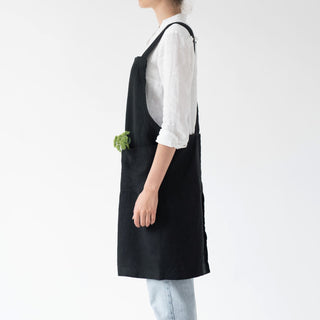 Black Linen Crossback Apron - Linen Tales 