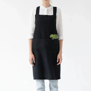 Black Linen Crossback Apron - Linen Tales 