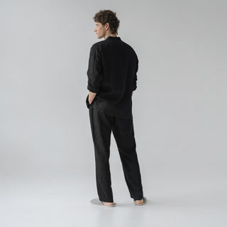 Black Linen Currant Loungewear Set - Linen Tales B2B 