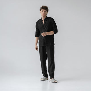 Black Linen Currant Loungewear Set - Linen Tales B2B 