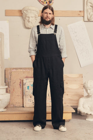 Black Linen Elm Overalls - Linen Tales B2B 5