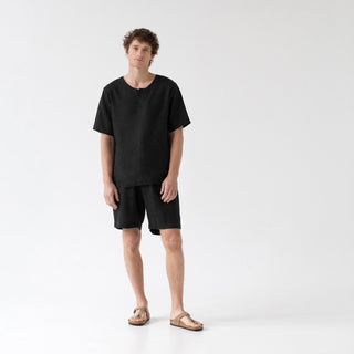 Black Linen Fern Pyjama Set - Linen Tales B2B 
