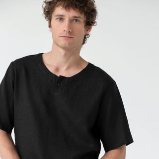 Black Linen Fern Pyjama Set - Linen Tales B2B 