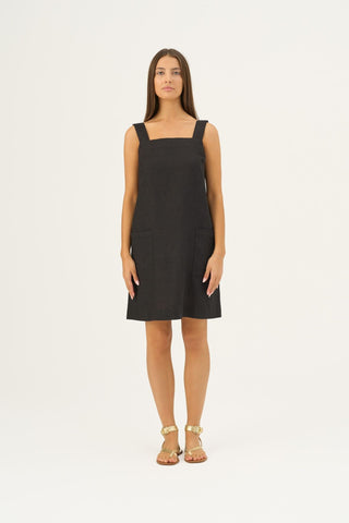 Black Linen Fughetta Dress - Linen Tales B2B 