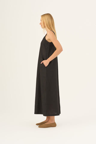 Black Linen Fugue Dress - Linen Tales B2B 