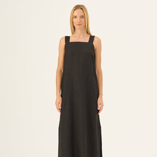 Black Linen Fugue Dress - Linen Tales B2B 