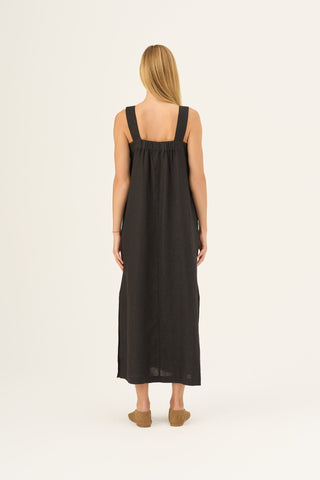 Black Linen Fugue Dress - Linen Tales B2B 4