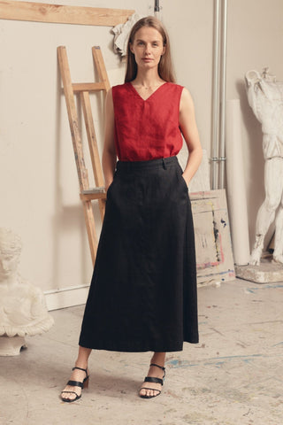 Black Linen Gardenia Skirt - Linen Tales B2B 