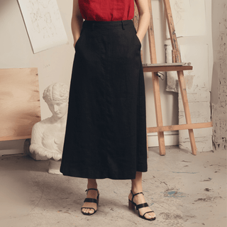 Black Linen Gardenia Skirt - Linen Tales B2B 