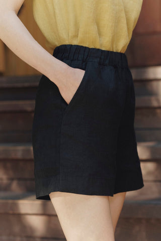 Black Linen Hip - Hop Shorts - Linen Tales B2B 