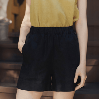 Black Linen Hip - Hop Shorts - Linen Tales B2B 