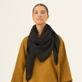 Black Linen Lupine Scarf - Linen Tales B2B 