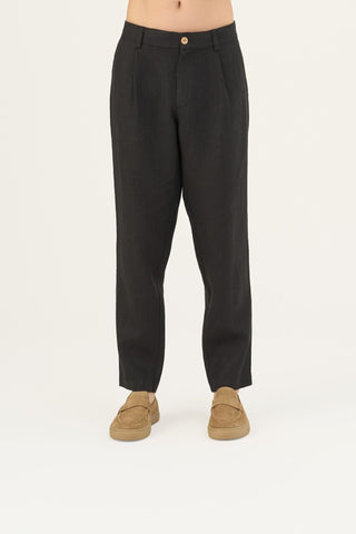 Black Linen Magnus Trousers - Linen Tales Global 