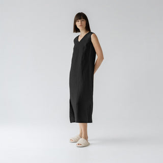 Black Linen Nasturtium Nightdress - Linen Tales B2B 