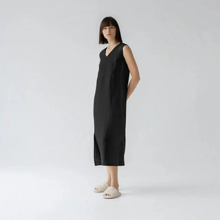 Black Linen Nasturtium Nightdress - Linen Tales B2B 