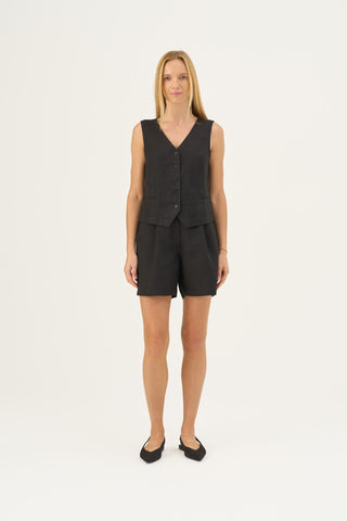 Black Linen Pasodoble Vest - Linen Tales B2B 