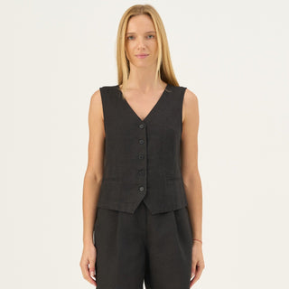 Black Linen Pasodoble Vest - Linen Tales B2B 