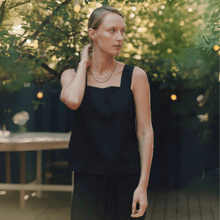 Black Linen Polka Top - Linen Tales B2B 