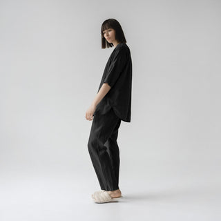 Black Linen Primrose Loungewear Set - Linen Tales B2B 3