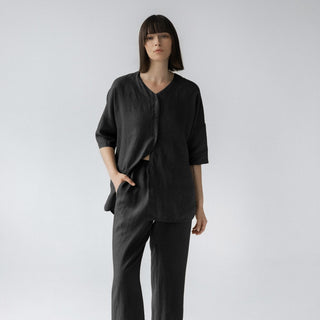 Black Linen Primrose Loungewear Set - Linen Tales B2B 