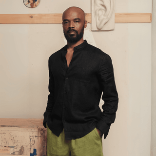 Black Linen Snapdragon Shirt - Linen Tales B2B 