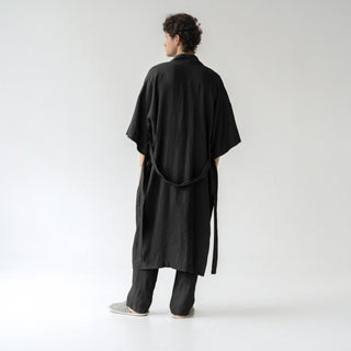 Black Linen Summer Bathrobe - Linen Tales B2B 