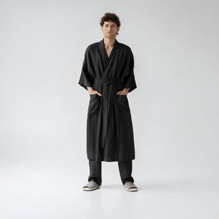 Black Linen Summer Bathrobe - Linen Tales 4