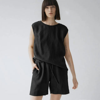 Black Linen Verbena Pyjama Set - Linen Tales B2B 