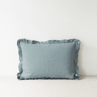 Blue Fog Linen Pillowcase with Frills - Linen Tales B2B 