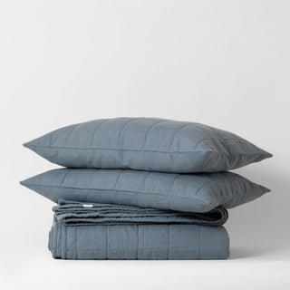 Blue Fog Linen Quilted Blanket - Linen Tales B2B 4