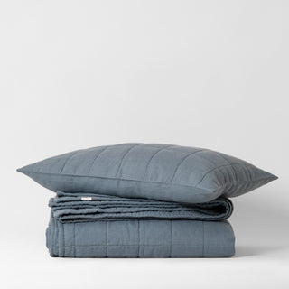 Blue Fog Linen Quilted Blanket - Linen Tales B2B 3