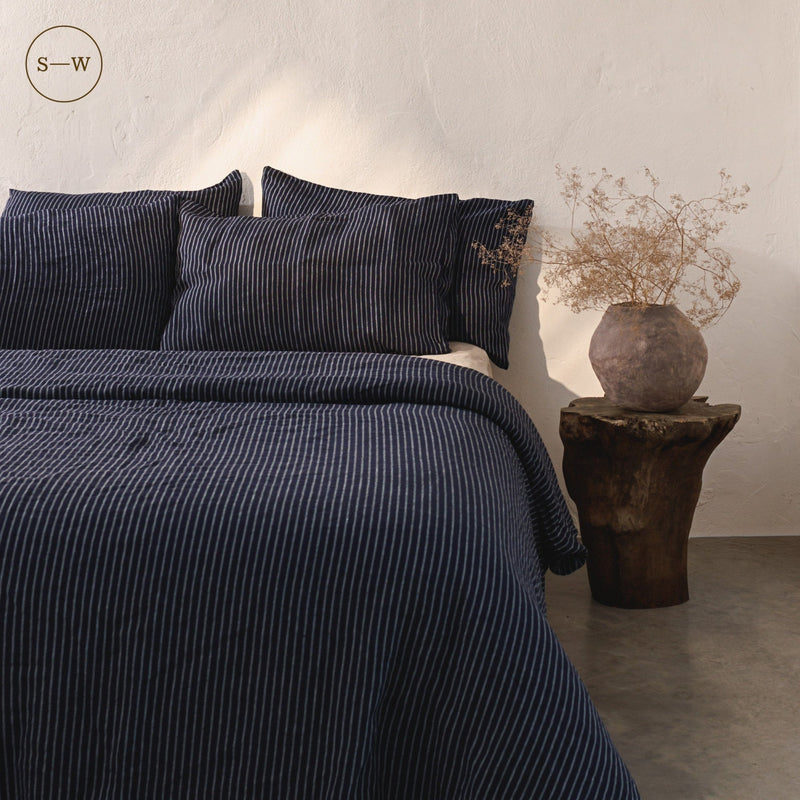 Blue Stripe Linen Duvet Cover - Linen Tales B2B