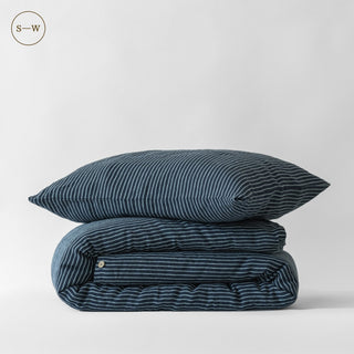 Blue Stripe Linen Duvet Cover Set - Linen Tales B2B 