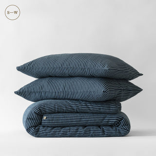 Blue Stripe Linen Duvet Cover Set - Linen Tales B2B 3