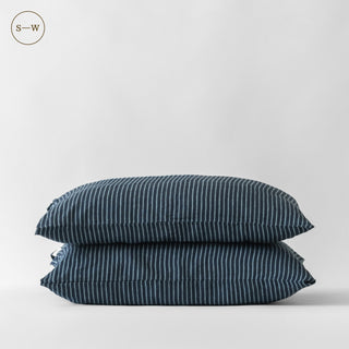 Blue Stripe Linen Pillowcases Set of 2 - Linen Tales B2B 1